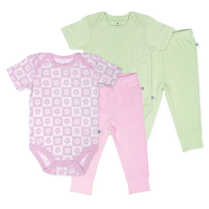 Nintara Baby 100% Unisex Cotton Bodysuit &amp; Pant Set – Soft Bloom (Pack of 2)