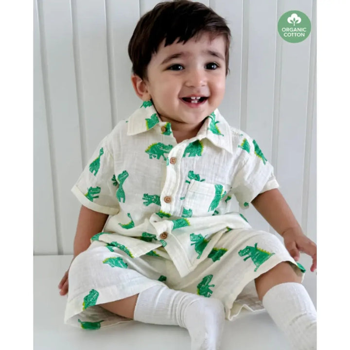 Sweetlime By As Alligator Print Cotton Co-ord Set - White