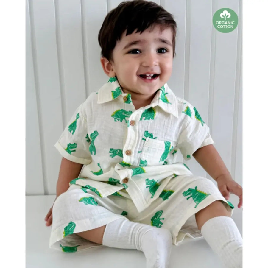 Sweetlime By As Alligator Print Cotton Co-ord Set - White