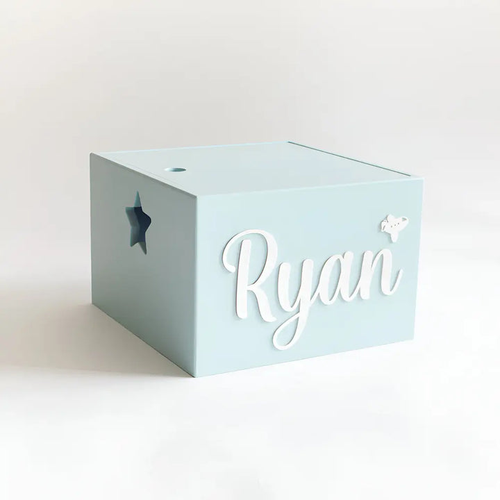 The Tiny Trove Personalized Star Box Cursive - Blue