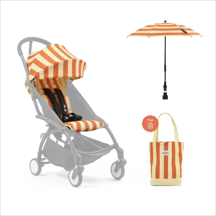 Stokke YOYO³ Riviera Summer Kit | Limited Edition Summer Collection for YOYO³ Stroller | Includes Seat Pad, Extendable UPF 50+ Canopy &amp; Zipped Back Pocket | Lightweight Luxury Travel Styling | Requires YOYO³ Frame (Sold Separately) - Capri