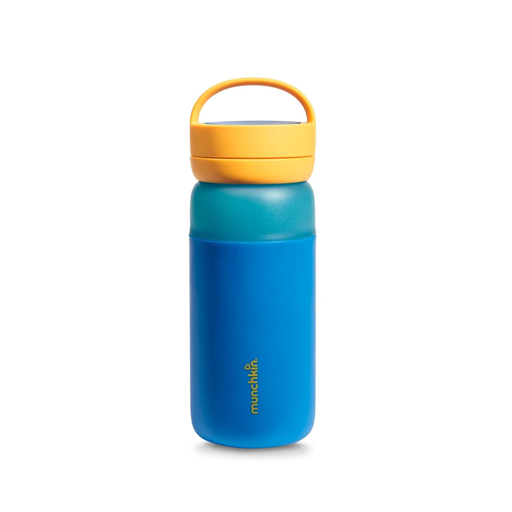 Munchkin Stay Cool Insulated Water Bottle, 355ml/ 12oz, Toddler Straw Bottle, With Flip Flop Lid &amp; Carrying Handle, Spill Proof valve, 24+ Months - Blue