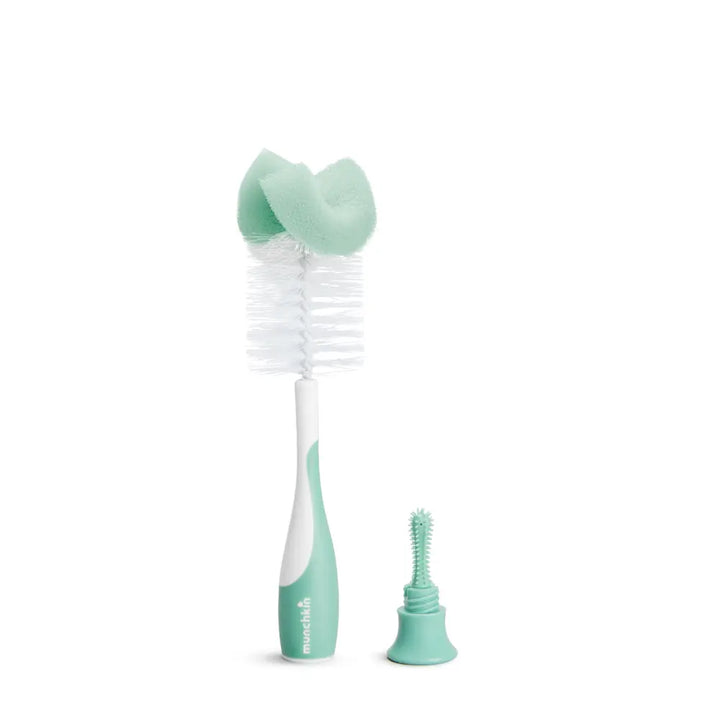 Munchkin Sponge Bottle Brush - with Suction Base and  Soft Rubber Nipple Brush - Sage Green