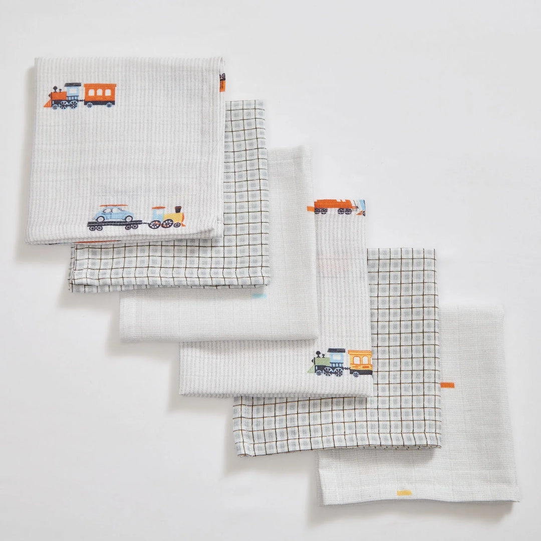 Annasimona Kids Train Muslin Wash Cloth - Set of Six - ONE SIZE