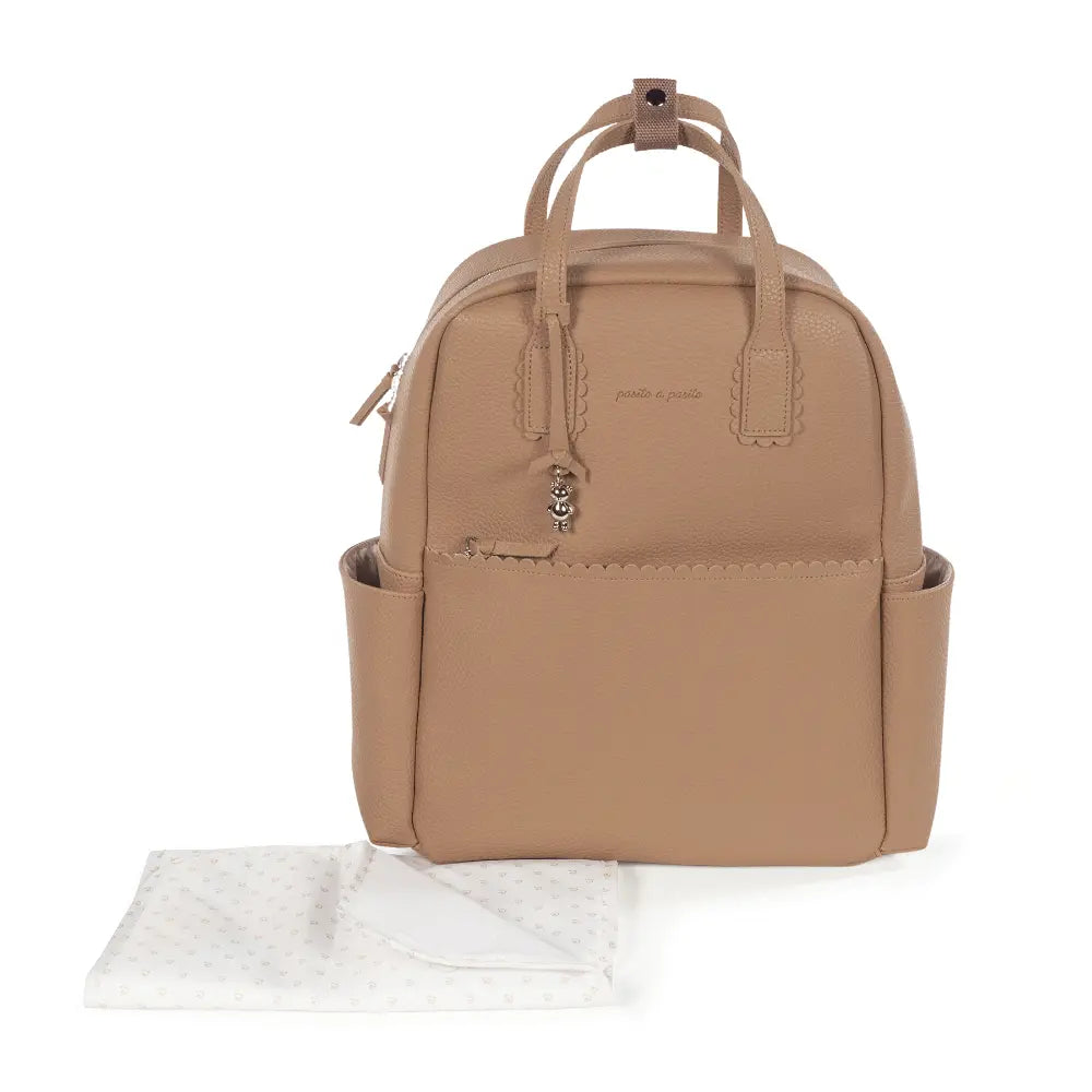 Pasito a Pasito Diaper Backpack with Changing Pad, Large Capacity Water-Resistant with Multi-Pocket Organizer, Insulated Bottle Pocket, Shoulder &amp; Stroller Straps, Icon Eco Leather - Caramel