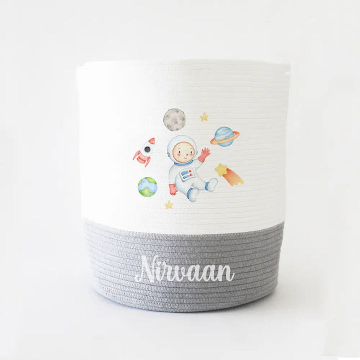 The Tiny Trove Personalized Storage Basket - Large - Space Theme - Grey