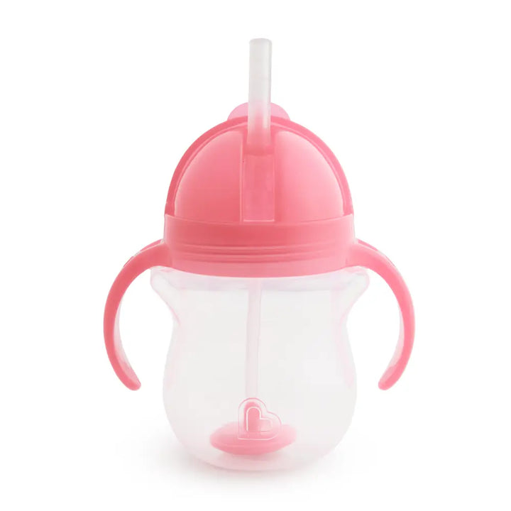 Munchkin Click Lock Tip &amp; Sip Weighted Straw Cup with Handles – Spill-Proof Sippy Cup with Flip-Top Lid, 7oz, BPA-Free, 6+ Months - Pink