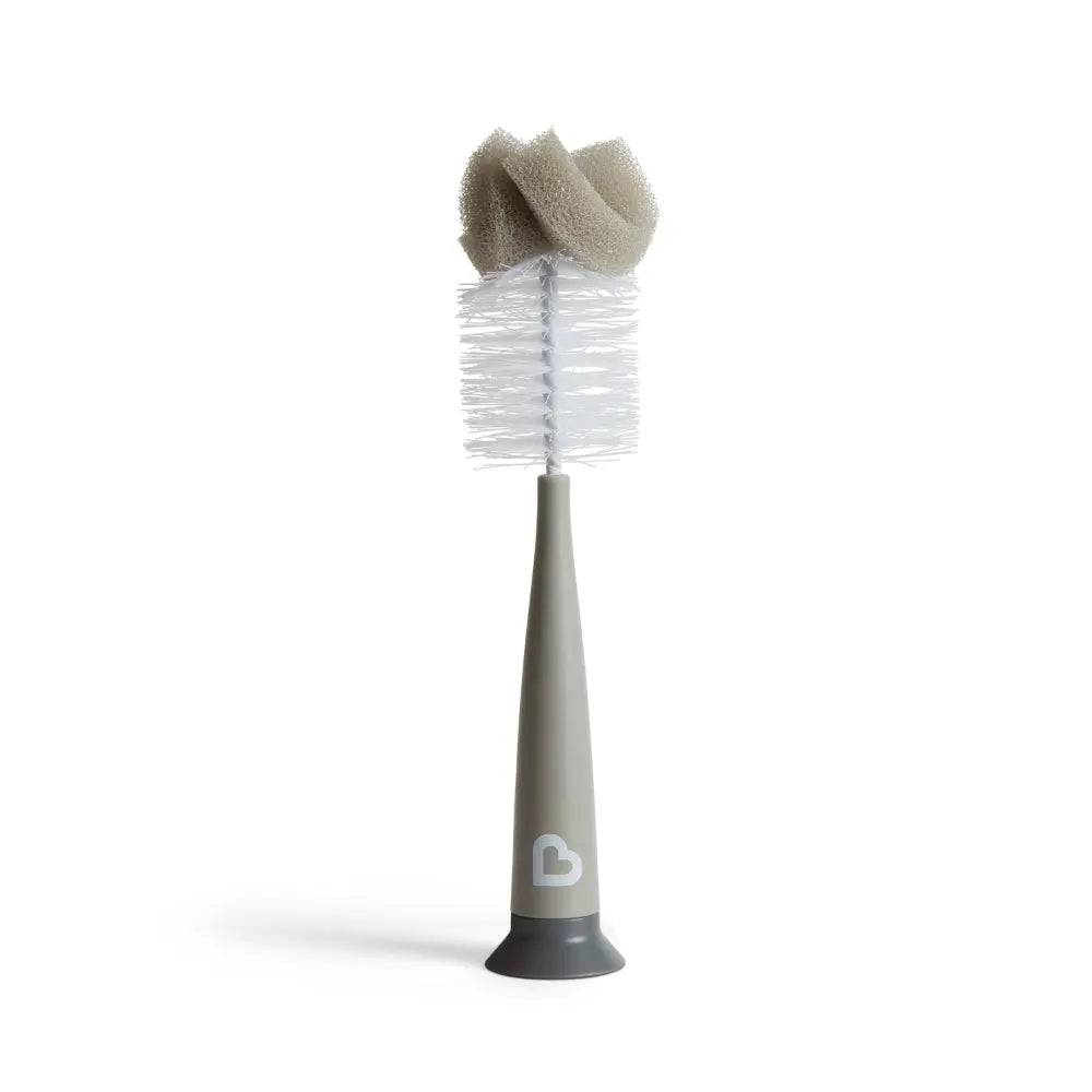 Munchkin Sponge Bottle Brush - with Suction Base and  Soft Rubber Nipple Brush - Grey