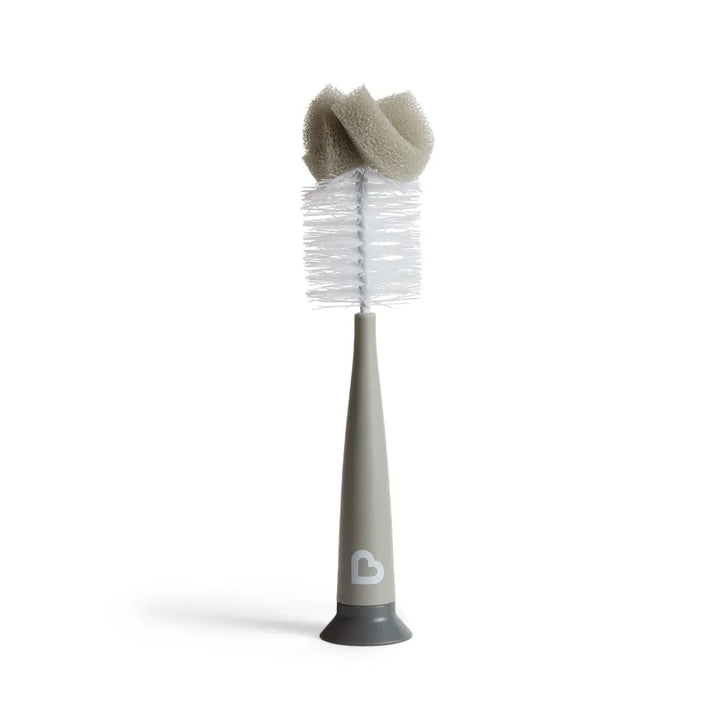 Munchkin Sponge Bottle Brush - with Suction Base and  Soft Rubber Nipple Brush - Grey
