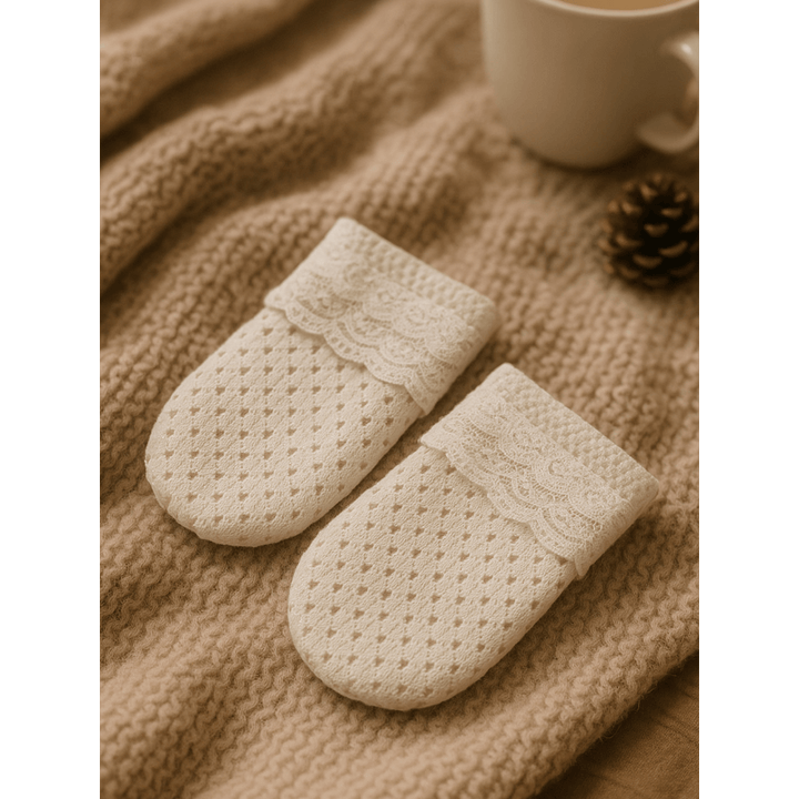 The Baby Trunk Pack Of 2 Victorian Solid Cotton Lace Mittens For Newborn Baby