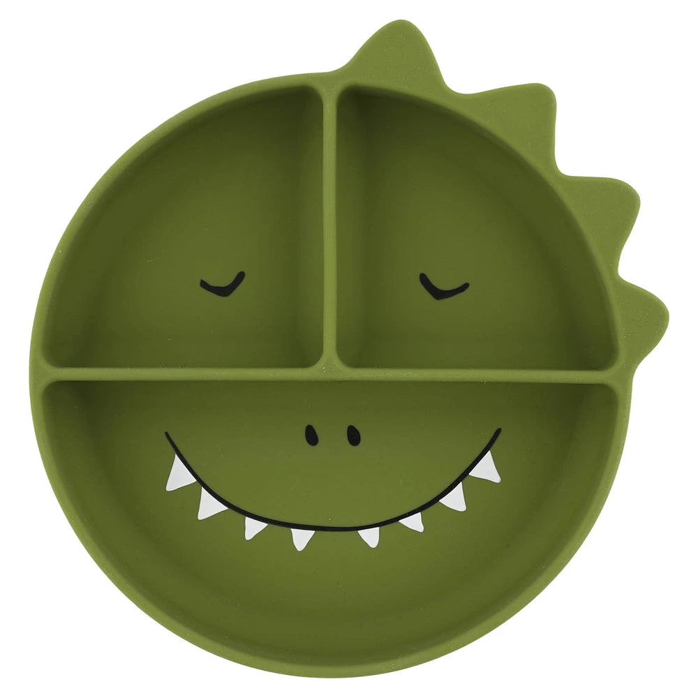 Trixie Silicone Divided Suction Plate | 100% Food-Grade Silicone Plate with Stick &amp; Stay Base, Compartments &amp; Easy-Clean Design | 4 Months Onwards | Mr. Dino
