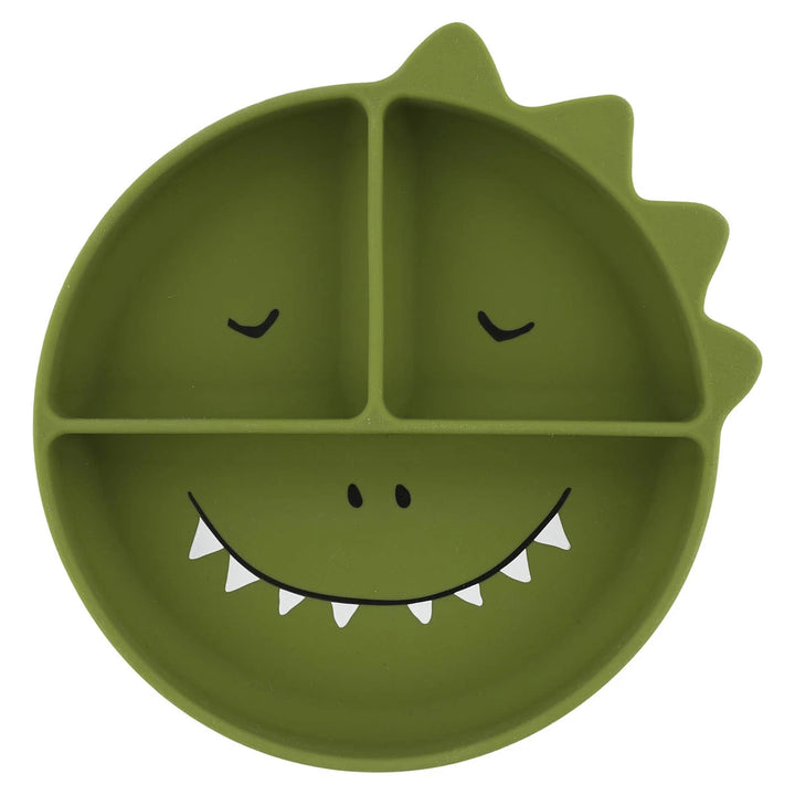 Trixie Silicone Divided Suction Plate | 100% Food-Grade Silicone Plate with Stick &amp; Stay Base, Compartments &amp; Easy-Clean Design | 4 Months Onwards | Mr. Dino