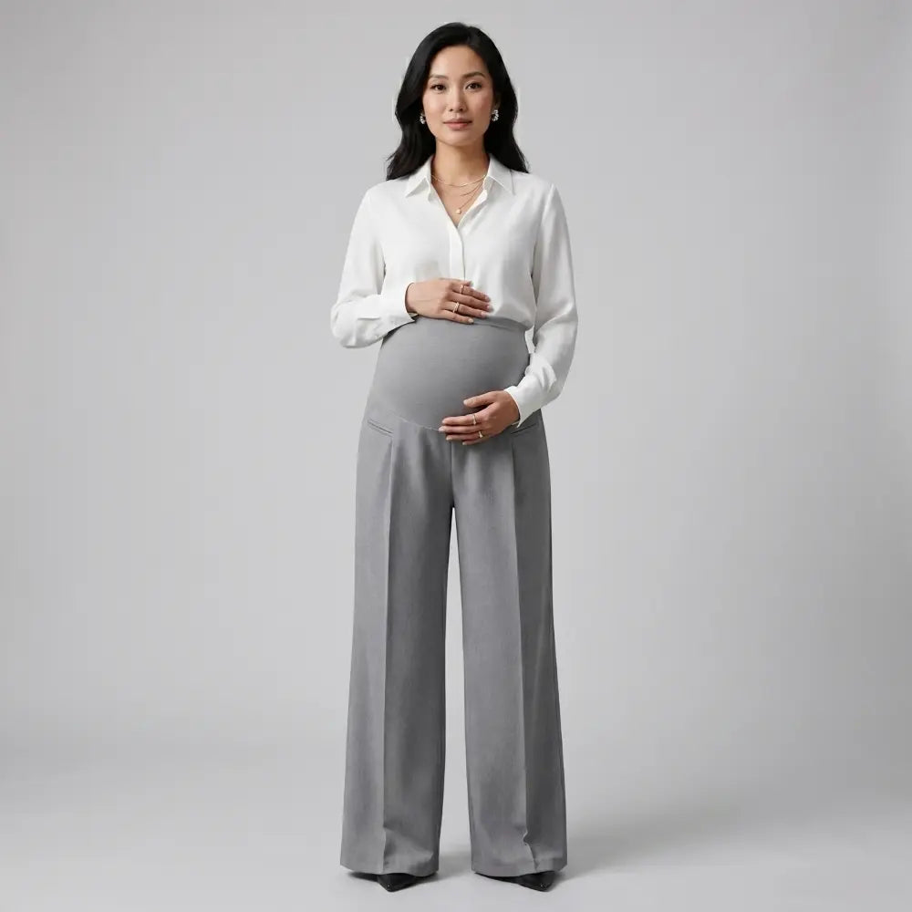 SOL MAMA Over Bump Wide Leg Trousers - Silver