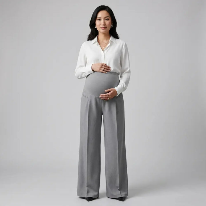 SOL MAMA Over Bump Wide Leg Trousers - Silver