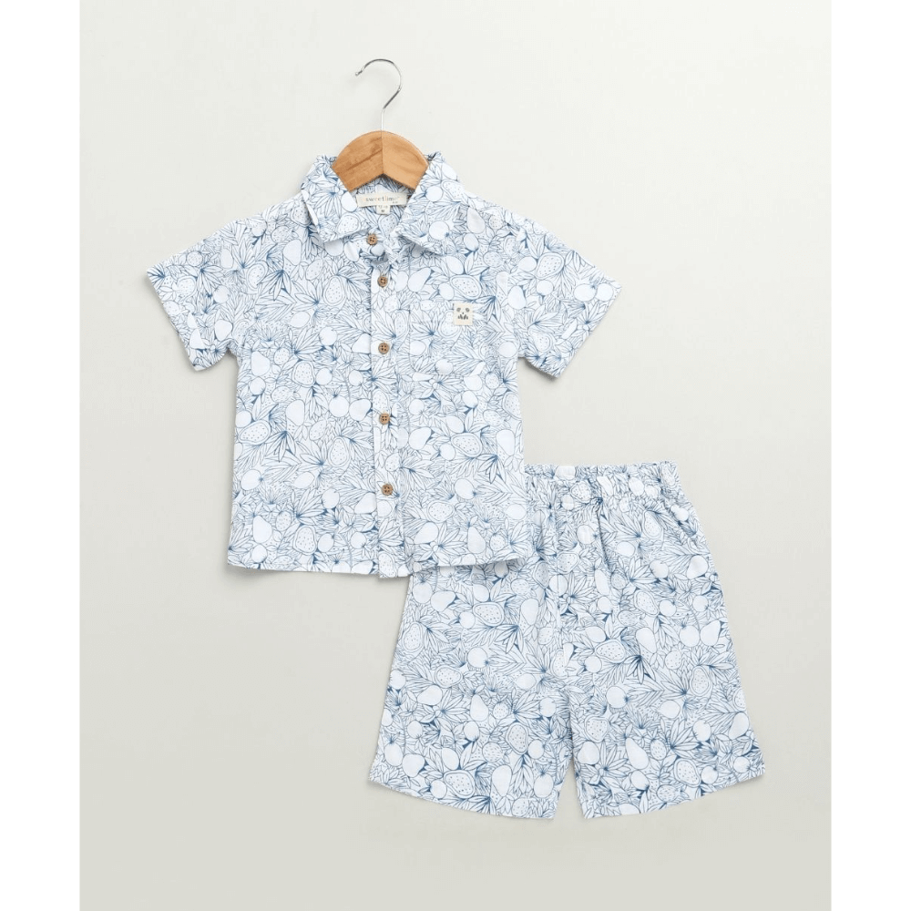 Sweetlime By AS Blue &amp; White Lemon Print Cotton Co-ord Set