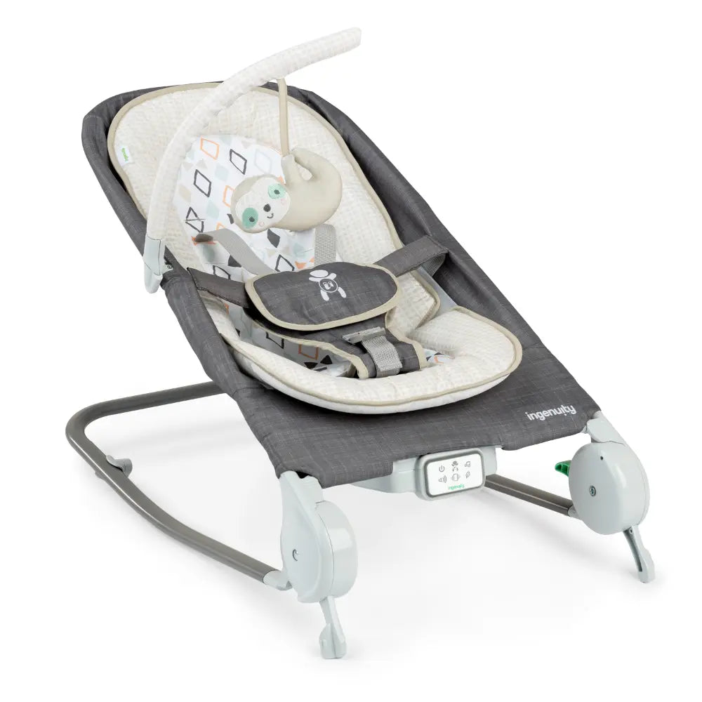Ingenuity Happy Belly Rock-to-Bounce Baby Massage Seat with Soothing Vibrations, Music &amp; Belly Massage Technology, 0-6 months, Parker