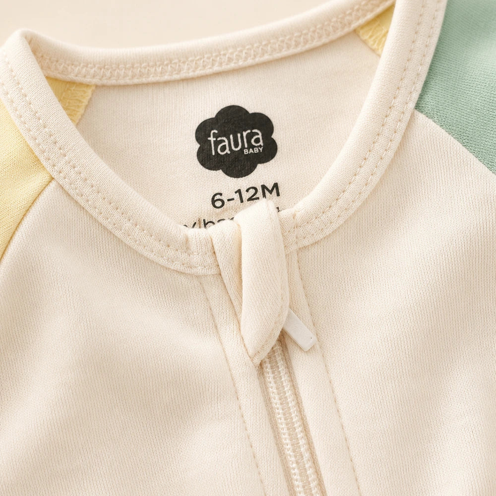 Faura Unisex Banana Cotton Colorblock Sleepsuit - Cream