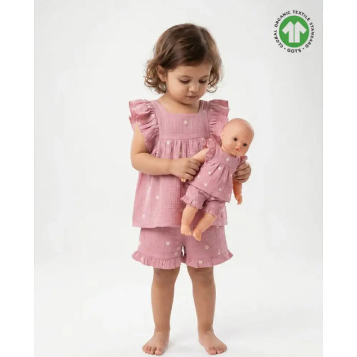 Sweetlime By AS Pink Floral Embroidery Organic Cotton Co-ord Set - Pink