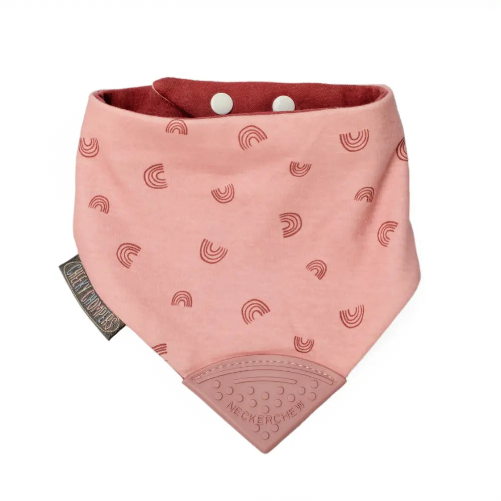 Cheeky Chompers Neckerchew for Babies &amp; Toddlers, Reversible Bib with Attached Silicone Teether, Super Absorbent, BPA-Free, 2–24 Months - Rainbow Rose