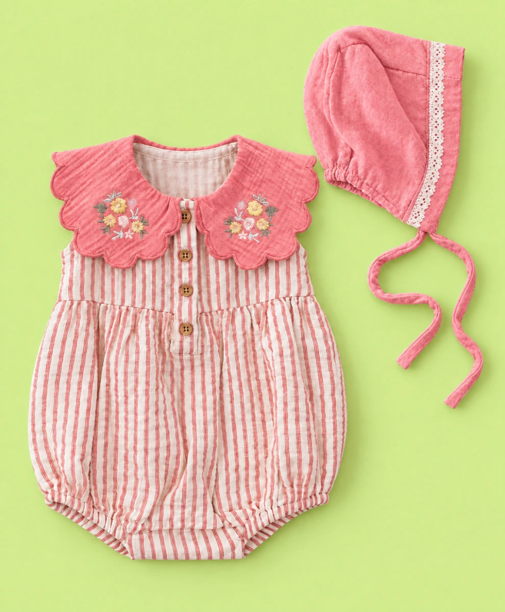 Sweetlime By AS Coral Blossom Romper &amp; Bonnet Set For Girls