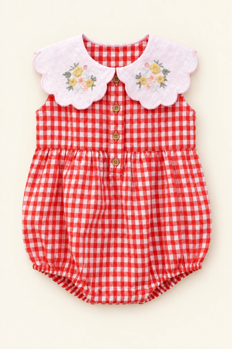 Sweetlime By AS Cherry Blossom Gingham Romper &amp; Bonnet Set For Girls