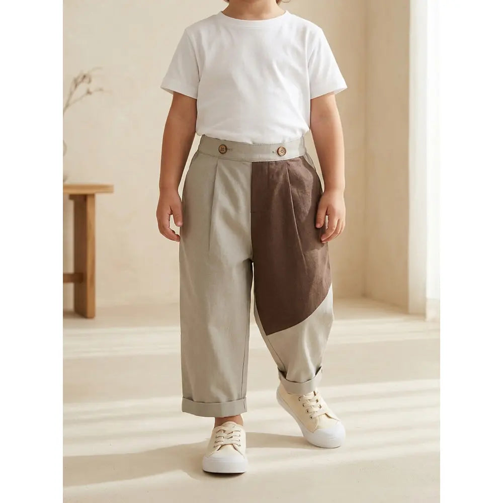 The Baby Trunk Unisex Comfy Patch Pants - Beige+Brown
