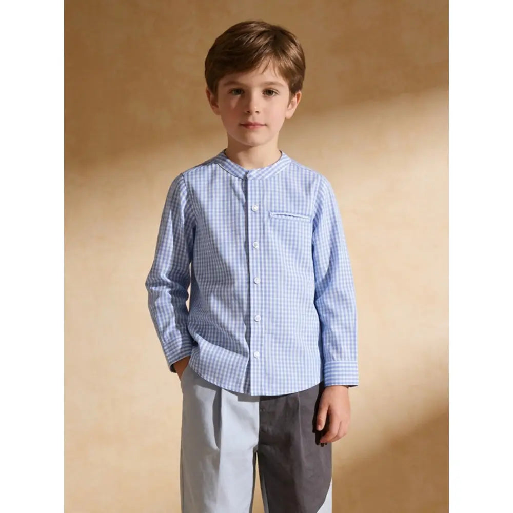 The Baby Trunk Unisex Checked Band Collar Shirt | 0 to 24 Months