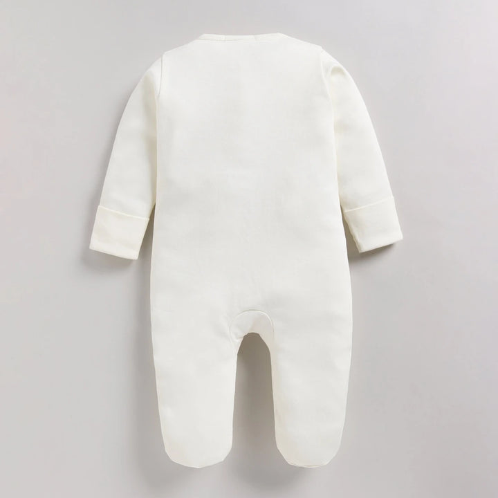 Cot &amp; Candy Baby Organic Footed Zipsuit - Giraffe print + Snow white Chest Embroidery
