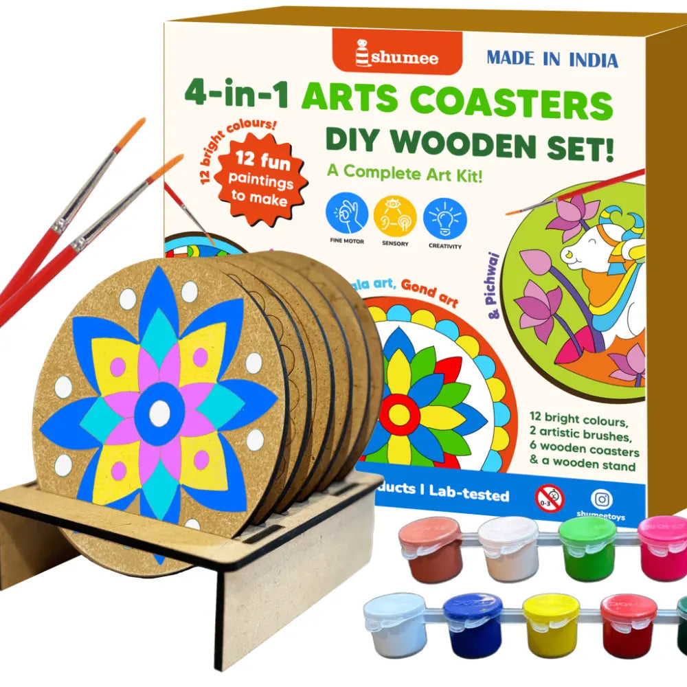 Shumee Craft DIY Coaster Painting Art Kit Featuring Mandala Madhubani Gond &amp; Pichwai Art Forms