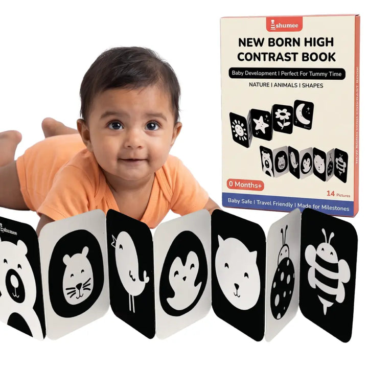 Shumee High-Contrast Black &amp; White Newborn Sensory Cards – Fold-Out Visual Stimulation Cards for Tummy Time &amp; Early Brain Development (0 to 6 Months)