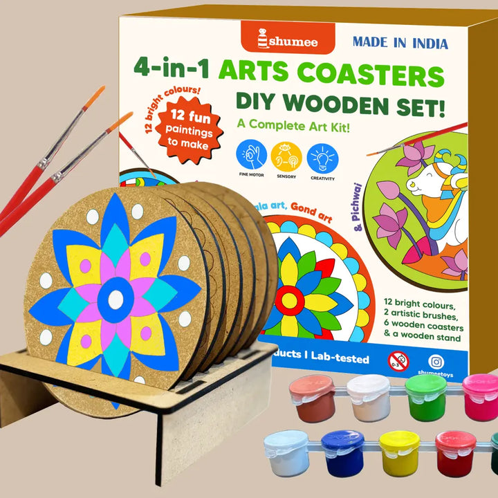 Shumee Craft DIY Coaster Painting Art Kit Featuring Mandala Madhubani Gond &amp; Pichwai Art Forms