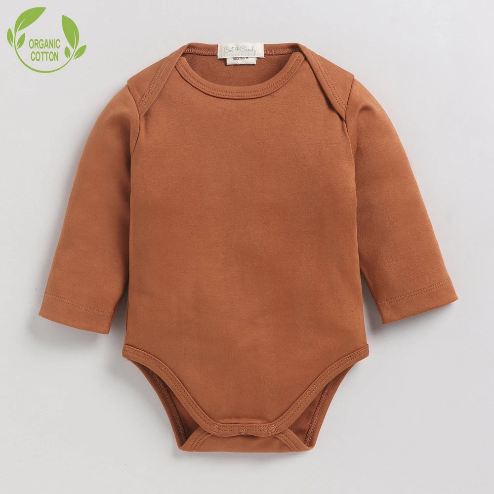Cot &amp; Candy Baby Organic Full Sleeve Envelope Bodysuit Pack Of 3 - Star Gazer + Bombay Brown + Snow White
