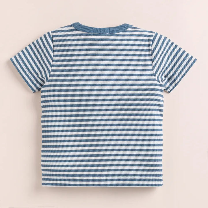Cot &amp; Candy Baby Organic Short Sleeve T-shirt with Shorts - Teal Stripe