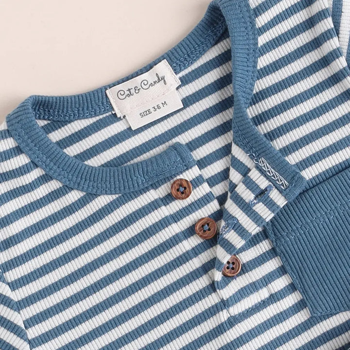 Cot &amp; Candy Baby Organic Short Sleeve T-shirt with Shorts - Teal Stripe