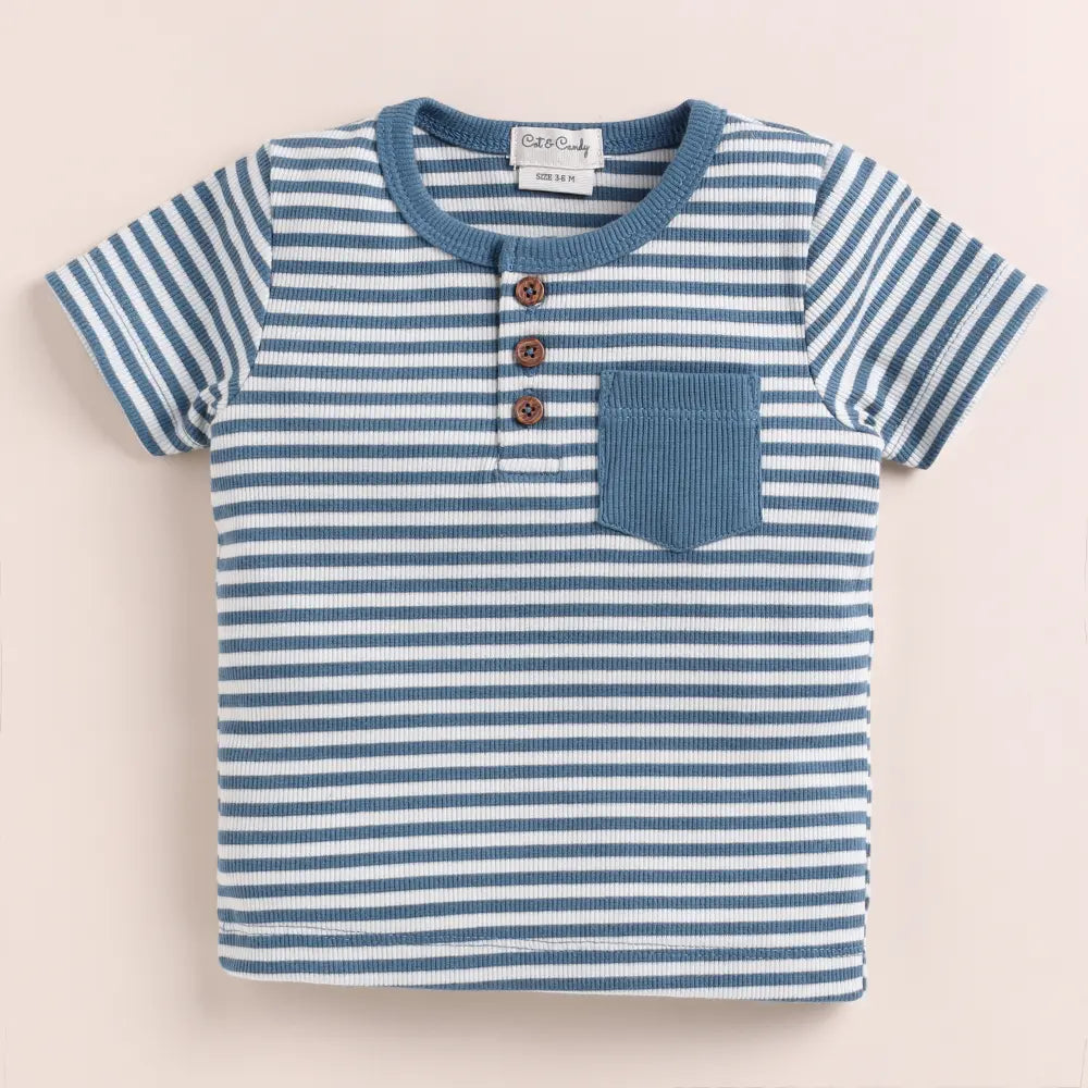 Cot &amp; Candy Baby Organic Short Sleeve T-shirt with Shorts - Teal Stripe