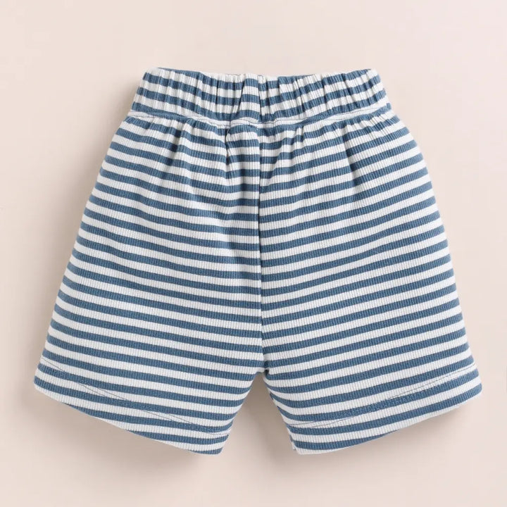 Cot &amp; Candy Baby Organic Short Sleeve T-shirt with Shorts - Teal Stripe