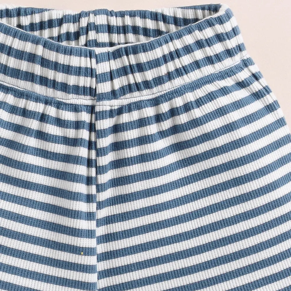 Cot &amp; Candy Baby Organic Short Sleeve T-shirt with Shorts - Teal Stripe