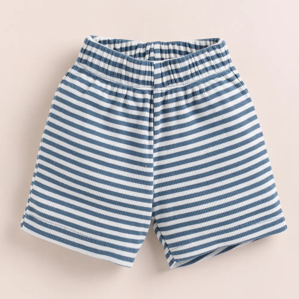 Cot &amp; Candy Baby Organic Short Sleeve T-shirt with Shorts - Teal Stripe