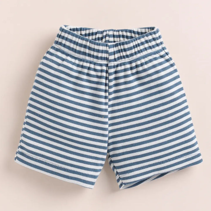 Cot &amp; Candy Baby Organic Short Sleeve T-shirt with Shorts - Teal Stripe