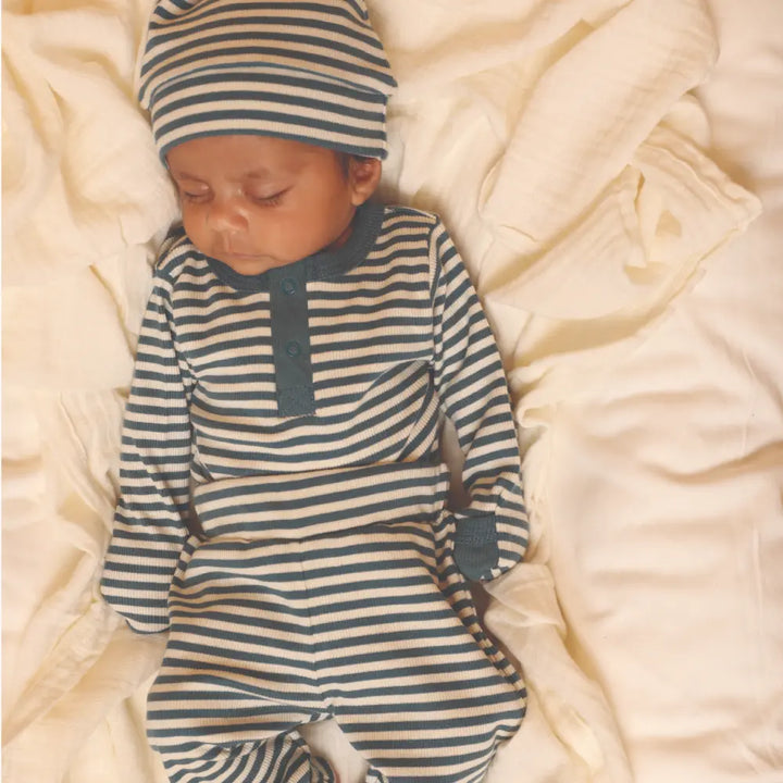 Cot &amp; Candy Baby Organic Drawstring Leggings - Teal Stripe