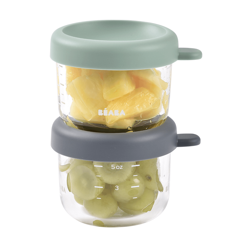 Beaba Glass Storage Jar, 150ml, Set of 2, Sage Green &amp; Mineral