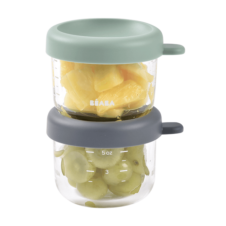 Beaba Glass Storage Jar, 150ml, Set of 2, Sage Green &amp; Mineral