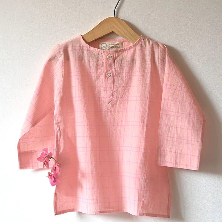Love The World Today ‘Sleepover Party’ Kurta and Shorts Co-ord Set - Pink Checks
