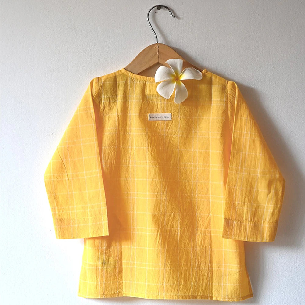 Love The World Today ‘Sleepover Party’ Kurta and Shorts Co-ord Set - Yellow Checks