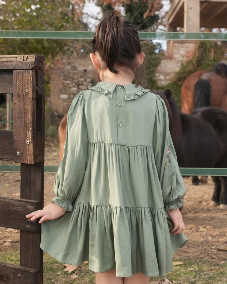 Early Sunday Marguerite Dress For Girls - Sage Green