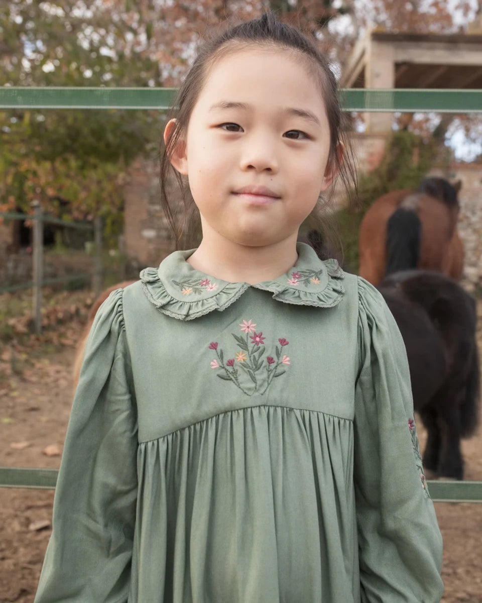 Early Sunday Marguerite Dress For Girls - Sage Green