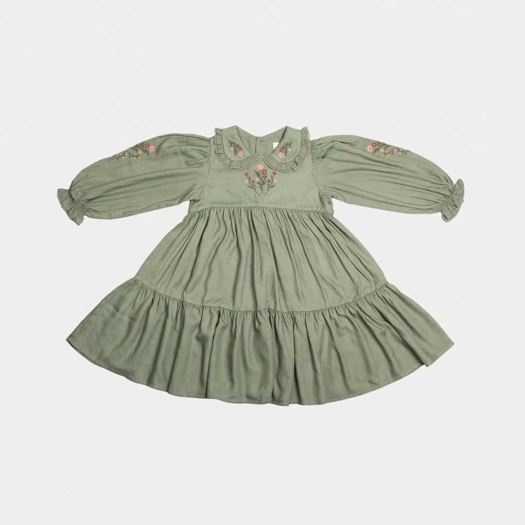 Early Sunday Marguerite Dress For Girls - Sage Green