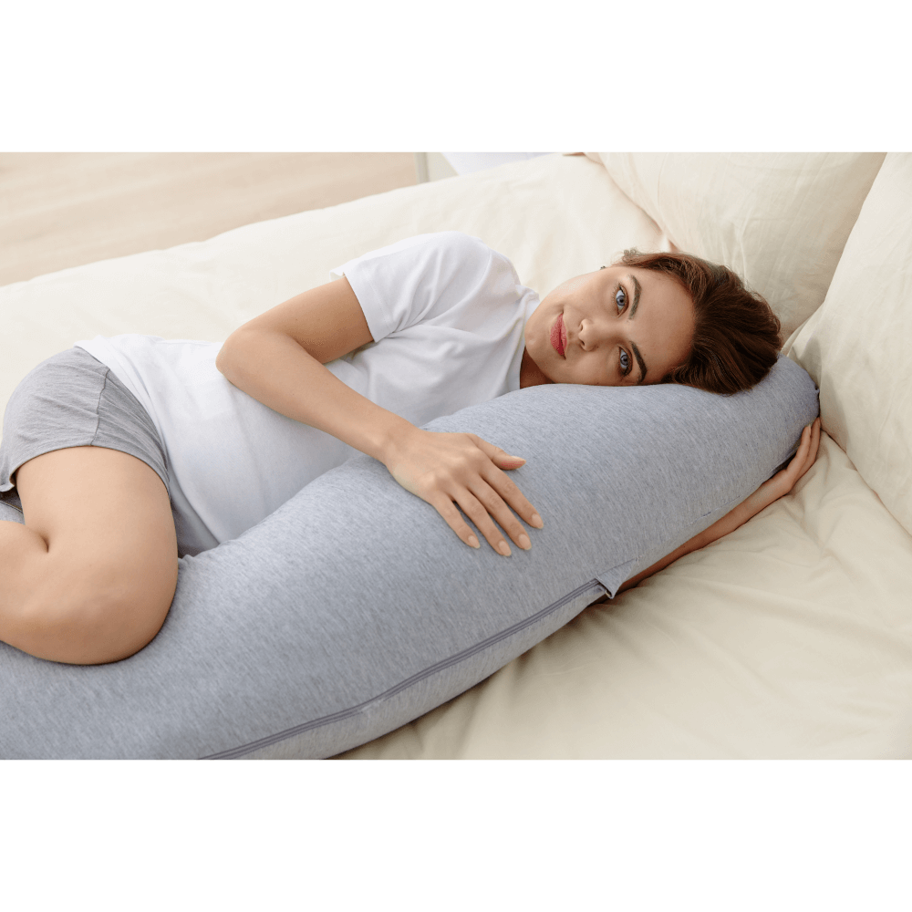 Momcozy Maternity Accessory J Shaped Maternity Body Pillow - Grey