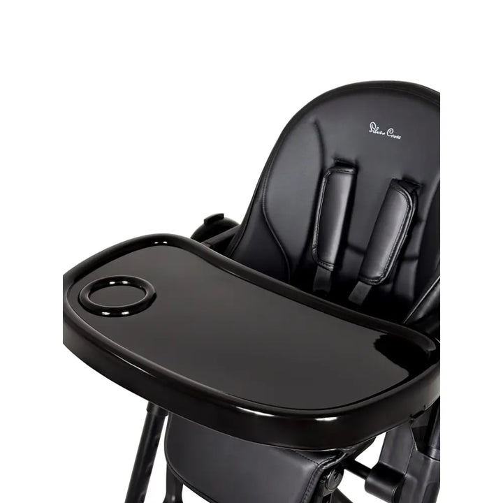 Silver Cross Gourmet High Chair|5 Position Recline|Adjustable Footrest|7 Height Positions|Super Lightweight|Birth to 36 months (15 Kg) - Black