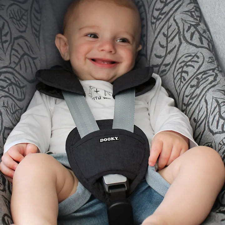 Dooky Baby Universal Car Seat Belt Pads 0+ | Soft Washable Cotton – Black